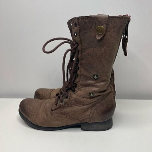 Steve Madden Womens Brown Leather Combat Boots Fold Over Lace Up Sz 6.5 - Picture 4 of 4